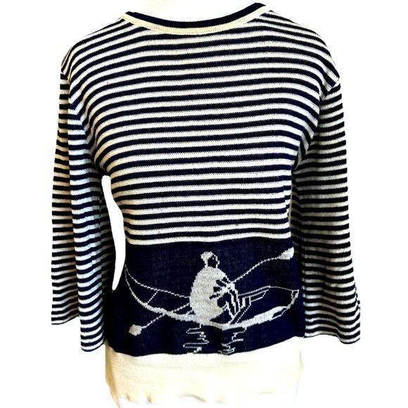 vtg 60s sailor Theme sweater Rowing Crew Nautical striped 2 Sided RARE womens - Picture 1 of 13